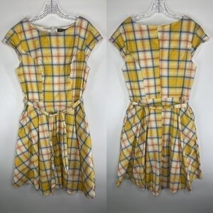 PUKAVT Dress 1950 Retro Pin Up Style Yellow Plaid Short Sleeve Dress Size 3XL